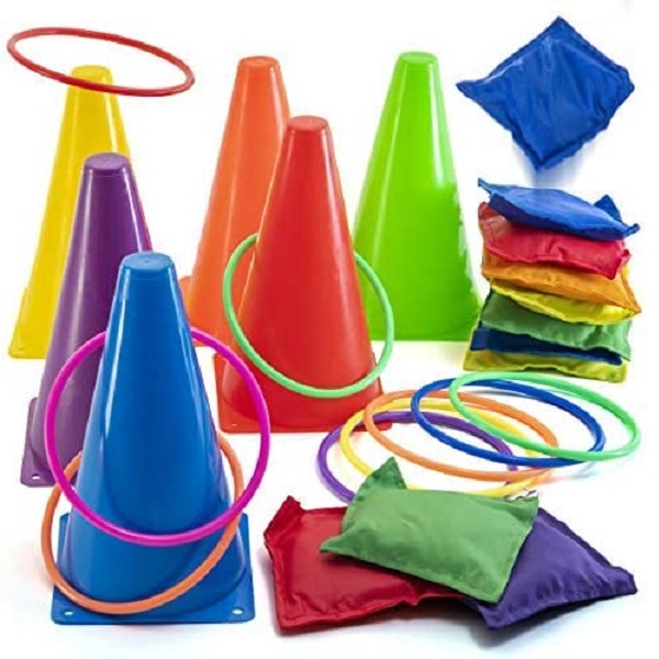 3 IN 1 YARD GAME SET CONE BEAN BAGS RING TOSS GAME TRAFFIC THROW HOOP FAMILY OUTDOOR GAMES